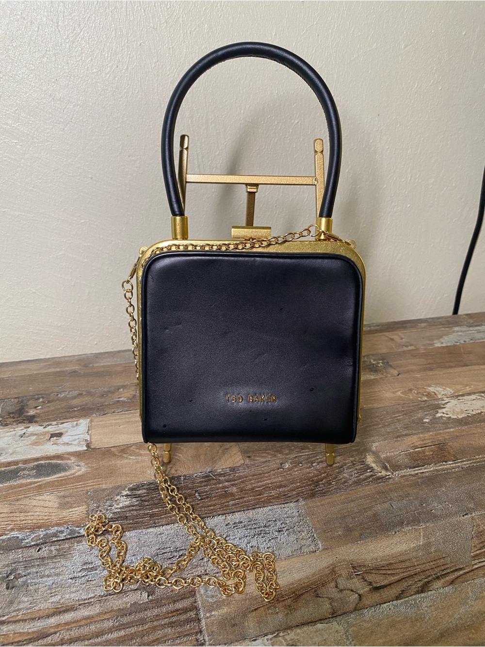Ted Baker Black Box Clutch with Gold Chain